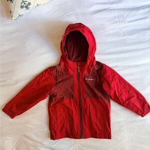 Columbia Red Hooded Rain Coat for 4T. Fleece Lined
